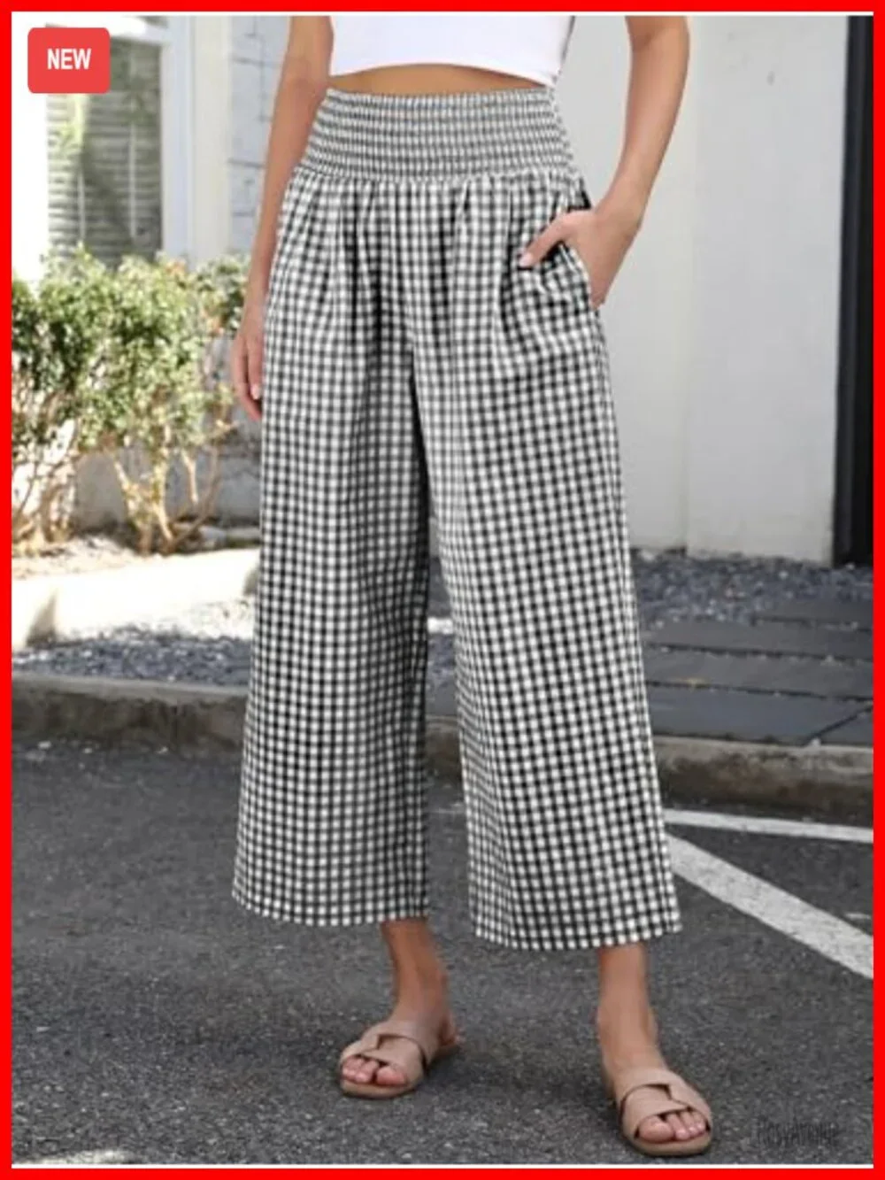 Wide Leg Palazzo PJ Bottoms | Smocked High Waist Cropped Pajama Lounge Pants